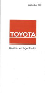 Toyota dealer- en agentenlijst 1987 Nederland, Comme neuf, Envoi, Toyota