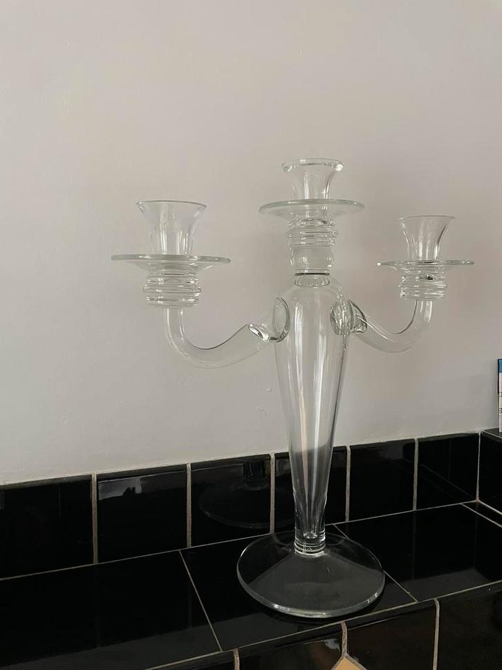 Grote kandelaar flamant in glas, Huis en Inrichting, Woonaccessoires | Kandelaars en Kaarsen, Kandelaar, Ophalen of Verzenden