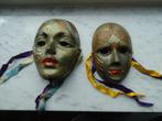 2x Venetiaanse maskers bronze /emaille, Bronze, Enlèvement ou Envoi