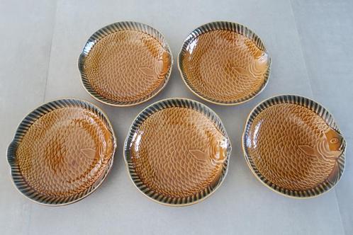 5 assiettes poisson en barbotine de Sarreguemines, Antiek en Kunst, Antiek | Keramiek en Aardewerk, Ophalen of Verzenden