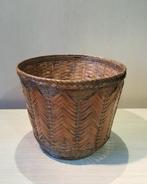 Cache-pot vintage en bambou - Motif à chevrons - Années 1970, Enlèvement ou Envoi, Rond, Utilisé, Autres matériaux