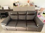 Donkerbruine lederen relax 3-zit, Ophalen, Driepersoons, 75 tot 100 cm, Zo goed als nieuw