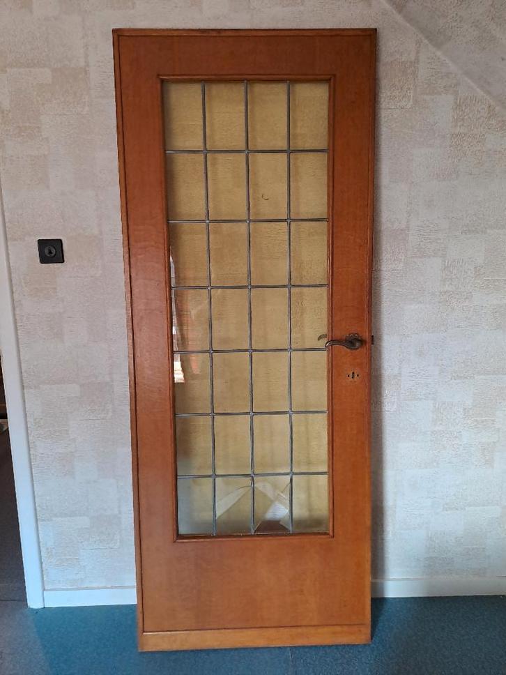 Porte en chêne avec vitrail + 9 vitres de rechange, Bricolage & Construction, Fenêtres & Moustiquaires, Utilisé, Porte intérieure