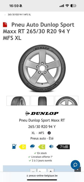 2 Pneus Dunlop 265/30R20 beschikbaar voor biedingen