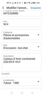 Pneus d' hiver deux pièces continental, Tickets & Billets