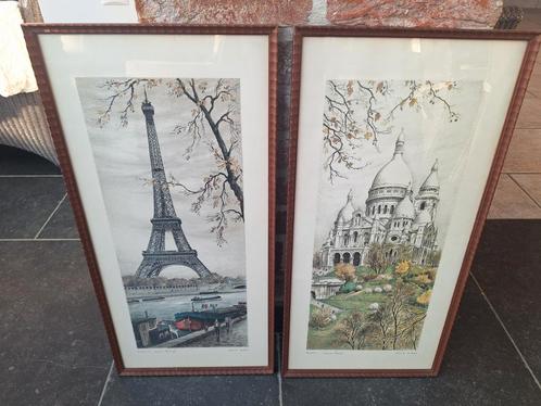 Twee etsen Parijs Eiffeltoren en Sacré Coeur, Antiek en Kunst, Kunst | Tekeningen en Fotografie, Ophalen