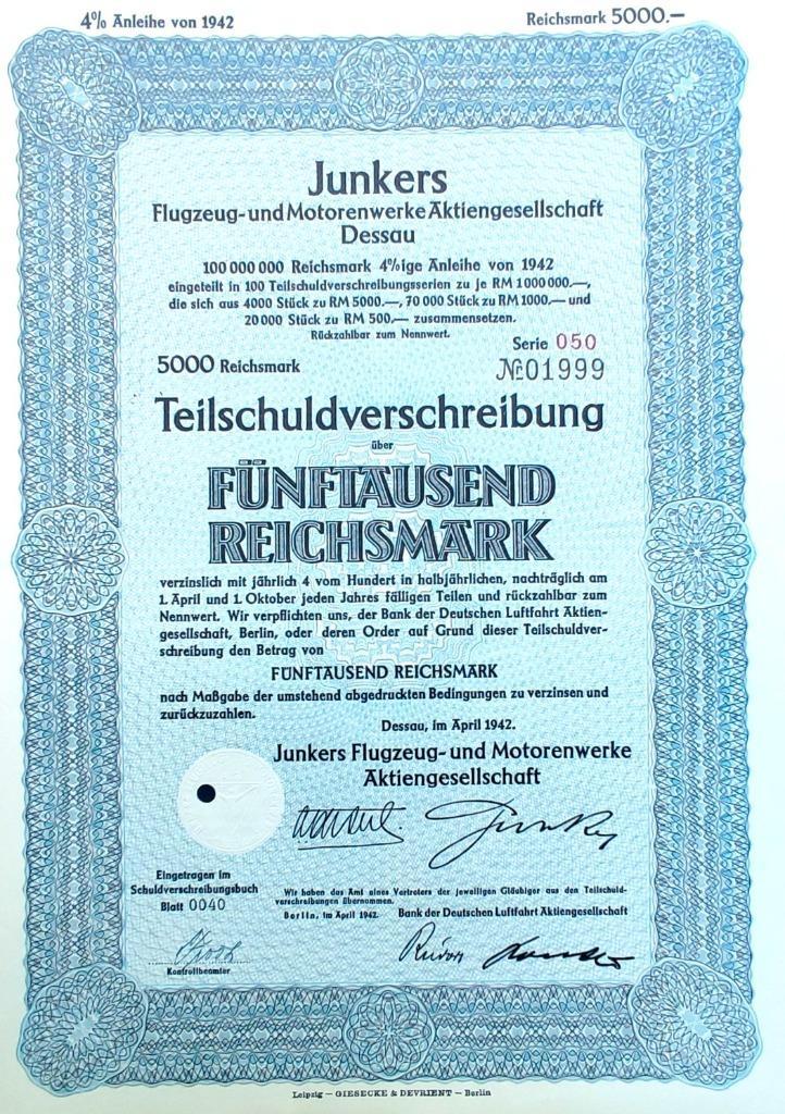 Origineel Junkers Flugzeug- und Motoren-Werke 1942, Verzamelen, Militaria | Tweede Wereldoorlog, Luchtmacht, Ophalen of Verzenden