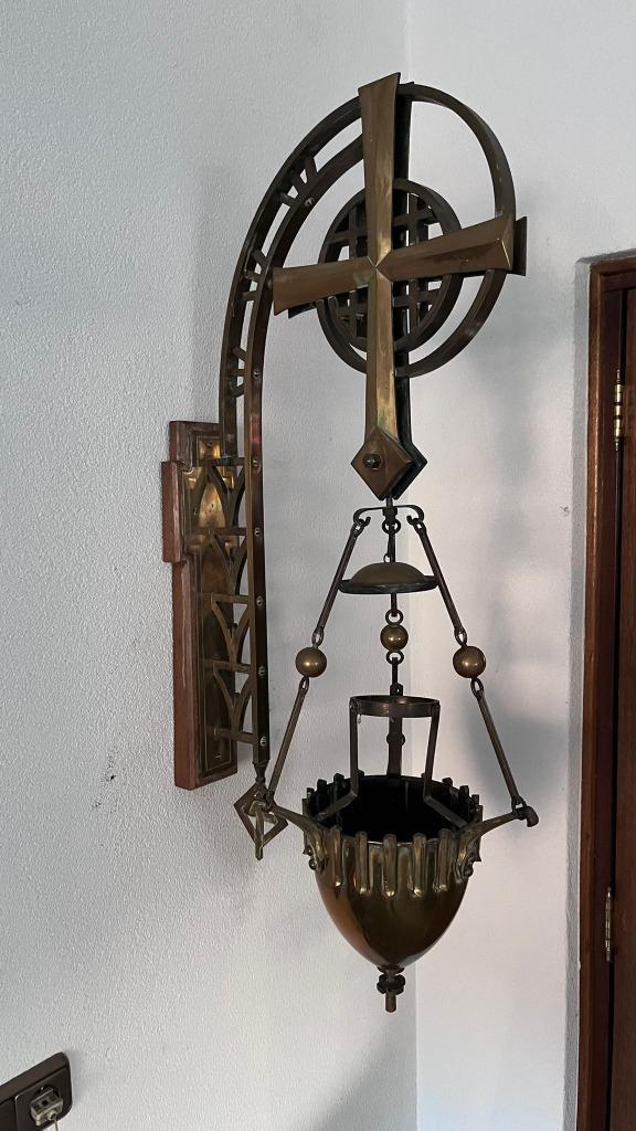 Authentieke Godslamp, Kerkelijk Wandornament in Messing, Verzamelen, Religie, Gebruikt, Christendom | Katholiek, Overige typen
