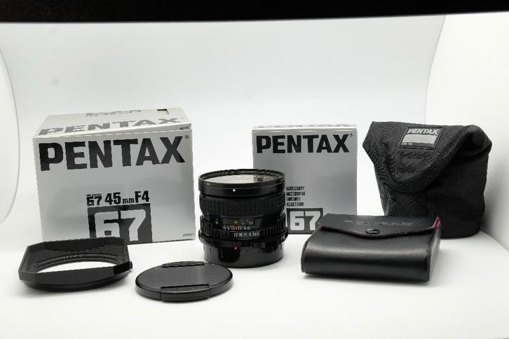 pentax 67 6x7 45mm f4 45/4 + filters en zakje, Audio, Tv en Foto, Fotocamera's Analoog, Zo goed als nieuw, Spiegelreflex, Pentax