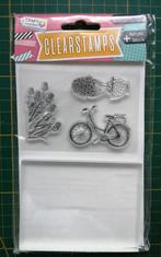 Scrapbooking : tampons transparents "fleurs et vélo" + bloc, Enlèvement ou Envoi, Neuf, Décoration ou Embellissement, Scrap