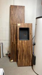 2 ikea keukenbladen met houtlook + zwarte wasbak, Huis en Inrichting, Ophalen, Zo goed als nieuw