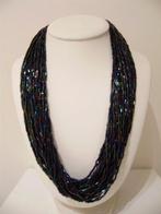 VINTAGE 60' : Collier met zwarte/blauwe iriserende kraaltjes, Enlèvement, Neuf, Noir, Autres matériaux