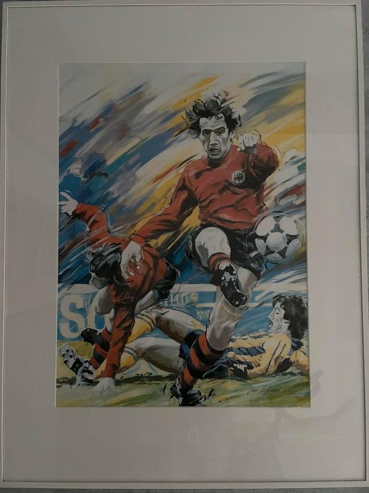 Lithografie van Jan Hofland, thema sport., Antiek en Kunst, Kunst | Litho's en Zeefdrukken, Ophalen