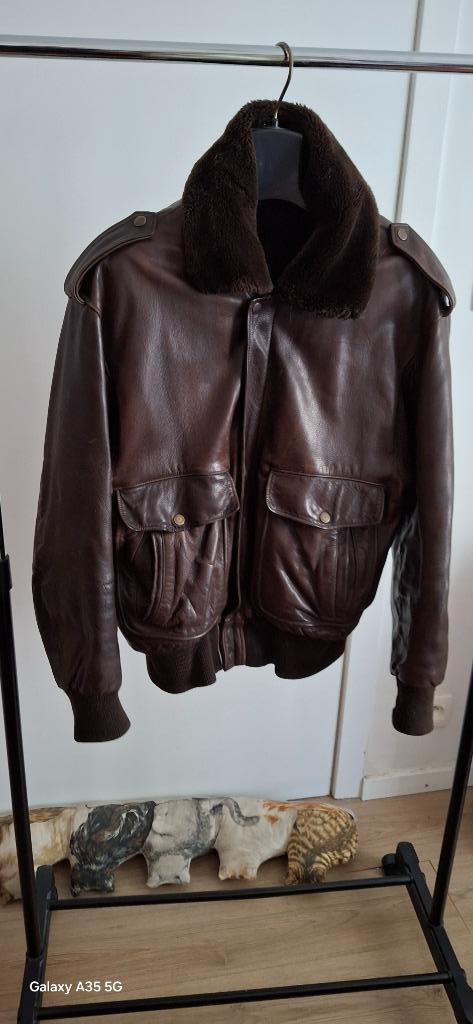 LEREN BOMBERJACK met voering voor vintage winter, Kleding | Heren, Jassen | Winter, Gedragen, Maat 48/50 (M), Bruin, Ophalen of Verzenden