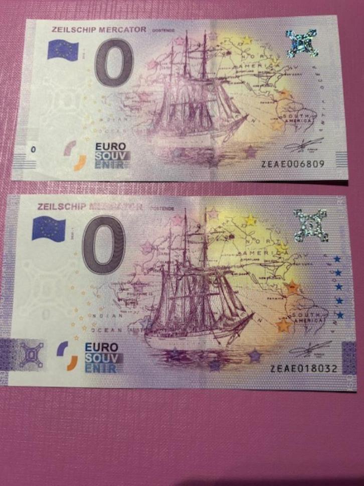 Billets 0 € Duo Zeilschip Mercator Oostende + Annif, Timbres & Monnaies, Billets de banque | Europe | Billets non-euro, Billets en vrac