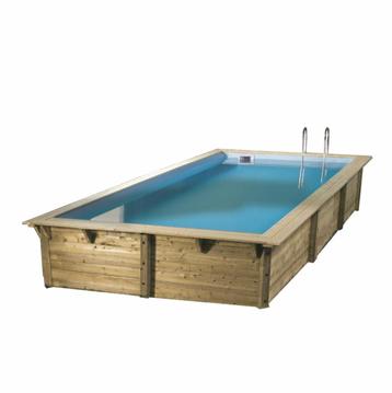 Piscine en bois avec liner bleu 3M50X5M05XH1M26