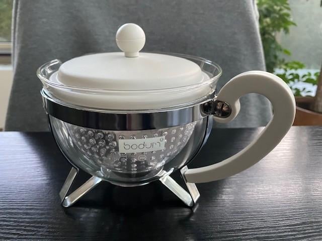 Bodum glazen theepot wit/lichtgrijs deksel/handvat Chambord, Huis en Inrichting, Keuken | Servies, Nieuw, Overige typen, Overige stijlen
