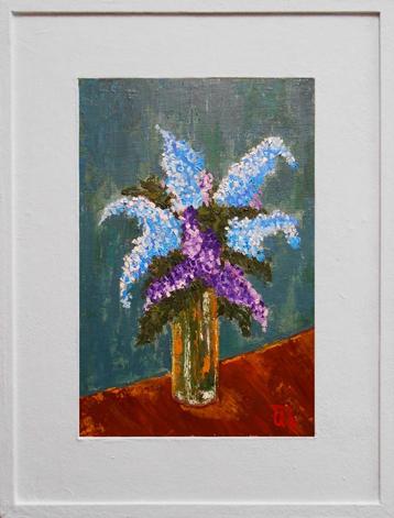 "Een boeket seringen" Schilderij met lijst  beschikbaar voor biedingen