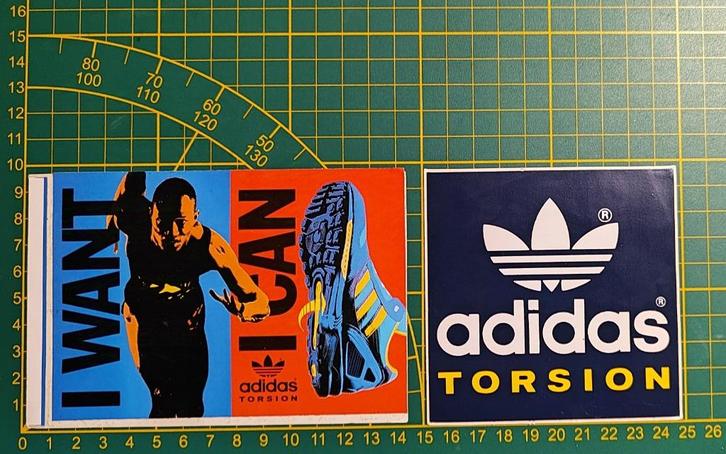 Lot 2x stickers Adidas Torsion Athletics 'I WANT, I CAN', Collections, Autocollants, Enlèvement ou Envoi