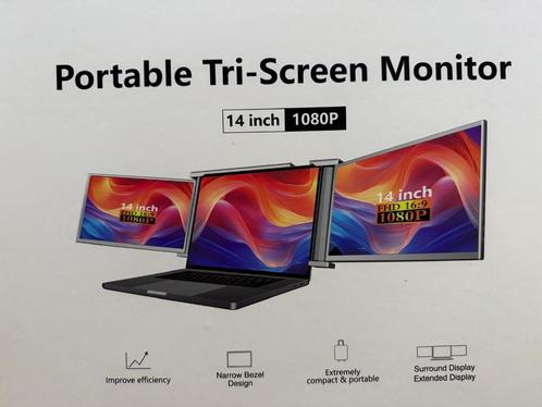 Portable Tri-Screen Monitor (2 x 14 inch - Plug & Play - Ext, Computers en Software, Monitoren, Nieuw, 60 Hz of minder, HDMI, USB-C