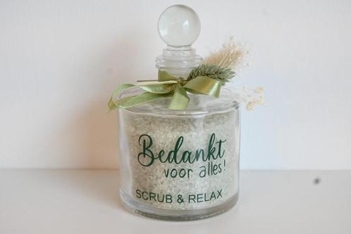 BEDANKING Flesje rond met scrubzout - 250 gram, Kinderen en Baby's, Overige Kinderen en Baby's, Nieuw, Ophalen