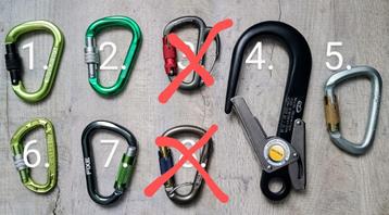 Musketon, karabiners, slings, klim accessoires. Nieuw/gebrui beschikbaar voor biedingen
