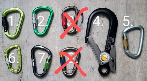 Musketon, karabiners, slings, klim accessoires. Nieuw/gebrui, Sport en Fitness, Klimsport, Zo goed als nieuw, Klimsport-accessoire