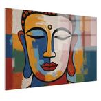 Boeddha kleurrijk Glasschilderij 105x70cm + Ophangsysteem, Antiek en Kunst, Kunst | Schilderijen | Modern, Verzenden
