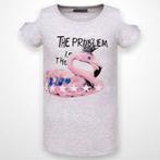 T-shirt flamingo open schouders grijs 164, Kinderen en Baby's, Kinderkleding | Maat 164, Ophalen of Verzenden, Nieuw, Meisje, Shirt of Longsleeve