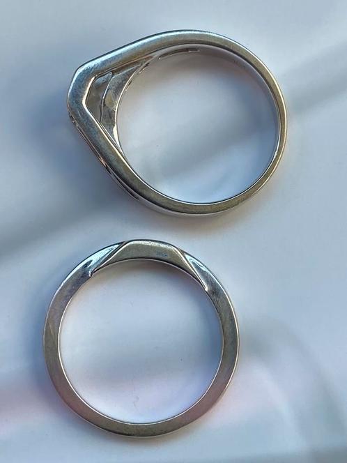 Witgouden 18k dubbele ring met diamanten, Handtassen en Accessoires, Ringen, Zo goed als nieuw, Ophalen