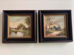 Ensemble de 2 tableaux paysage avec ferme par H. Debeuf, Antiquités & Art, Enlèvement ou Envoi