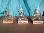 3 oude bierglazen op houten voet, Ophalen of Verzenden