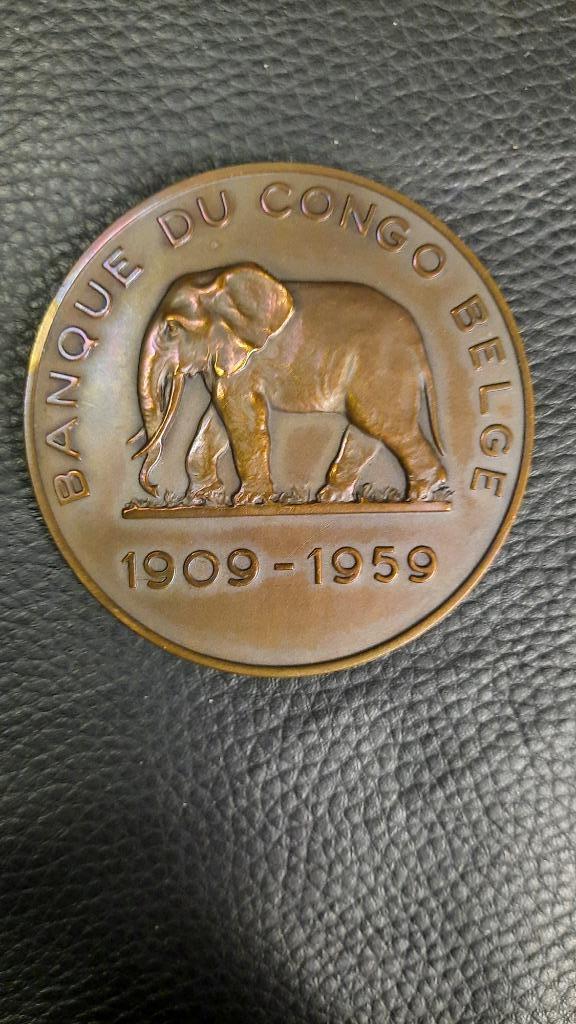 Médaille commémorative Banque Congo Belge, Postzegels en Munten, Penningen en Medailles, Brons, Ophalen