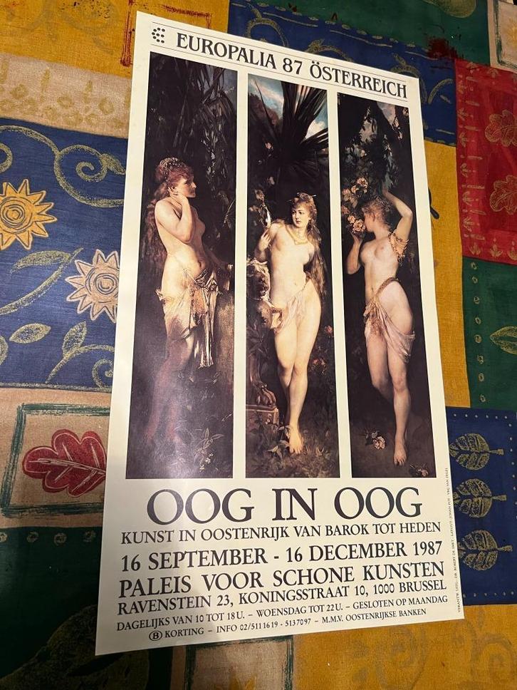 Poster Europalia 87 Osterreich : Oog in Oog, Verzamelen, Posters, Gebruikt, Reclame, Deurposter of groter, Rechthoekig Staand