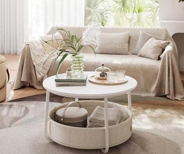 Ronde salontafel met stofmand, Huis en Inrichting, Woonaccessoires | Etagères, Zo goed als nieuw, Ophalen