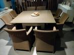 Eettafel + 8 stoelen + tafelkleed, Gebruikt, Ophalen