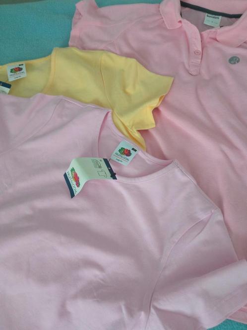 2X Fruit of the Loom geel+roze mtL +Leontien polo roze mt M, Kleding | Dames, T-shirts, Nieuw, Maat 38/40 (M), Geel, Korte mouw