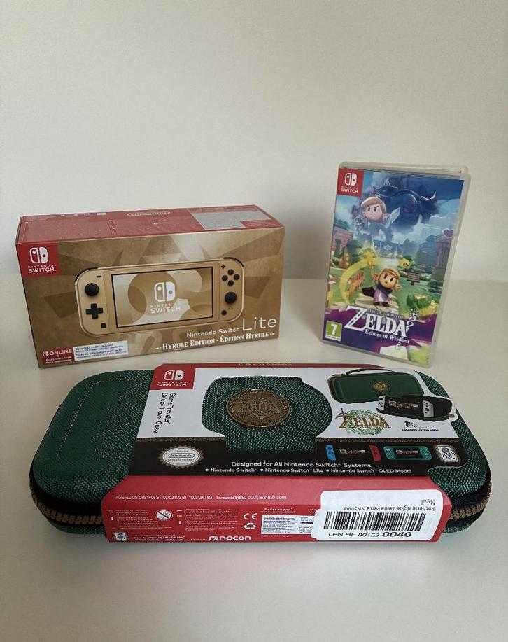 Nintendo Switch Lite Hyrule Edition-bundel, Games en Spelcomputers, Spelcomputers | Nintendo Switch Lite, Zo goed als nieuw, Overige kleuren