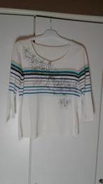 Witte sweater met blauwe lijnen en geborduurde bloemen met 3, Kleding | Dames, Truien en Vesten, Ophalen of Verzenden, Zo goed als nieuw