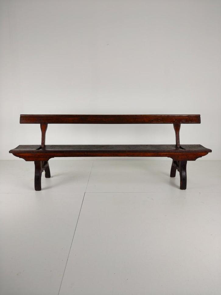 Victoriaanse pitch pine spoorwegbank – Halstead’s, Todmorden, Antiek en Kunst, Antiek | Meubels | Stoelen en Sofa's, Ophalen of Verzenden