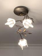 Decoratieve Plafondverlichting in tin en glas., Ophalen, Zo goed als nieuw, Glas