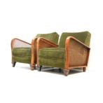 2 fauteuils vintage en velours vert, années 1960, 1970, mili, Enlèvement ou Envoi