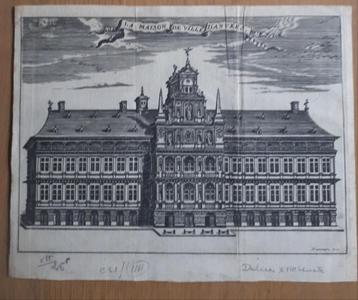 Zeer oude gravure J. HARREWIJN 1660-1727 Stadhuis Antwerpen