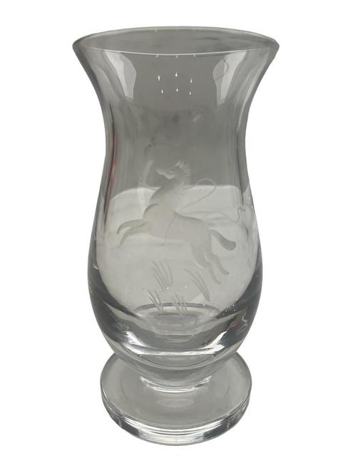 Kleine gegraveerde kristallen vaas — Val Saint Lambert — Che, Antiek en Kunst, Antiek | Glaswerk en Kristal, Ophalen of Verzenden