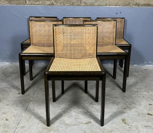Webbing stoelen 6 Mid Century Italiaans Design vintage, Huis en Inrichting, Stoelen, Gebruikt, Vijf, Zes of meer stoelen, Hout
