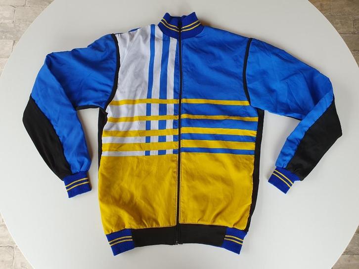 Vintage blauw-geel-witte wielerjas (Wal-Mar Sport, W.M.S), Sport en Fitness, Wielrennen, Gebruikt, Kleding, Ophalen of Verzenden