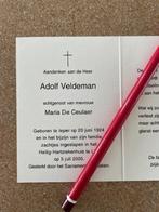 BIDPRENTJE DHR ADOLF VELDEMAN  IEPER 20/8/1924 en + LIER, Verzamelen, Bidprentjes en Rouwkaarten, Ophalen of Verzenden, Bidprentje