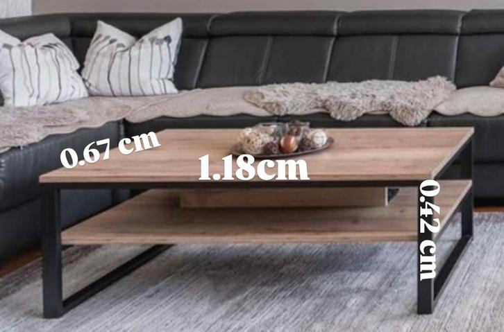 Industriële salontafel – hout & metaal – in goede staat, Huis en Inrichting, Tafels | Salontafels, Gebruikt, Ophalen