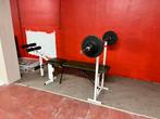 Halterbank met halterstang en gewichten, Sport en Fitness, Fitnessmaterialen, Ophalen, Gebruikt