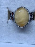 Zilveren ring met echte barnsteen maat 18,5, Bijoux, Sacs & Beauté, Bagues, Jaune, Avec pierre précieuse, Argent, 18 à 19